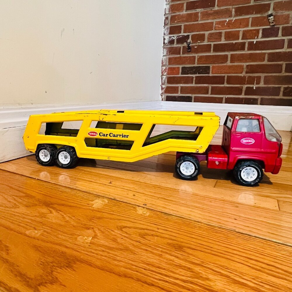 Vintage 1970's Mighty Tonka Pressed Steel 34" Car Carrier Transporter #3991